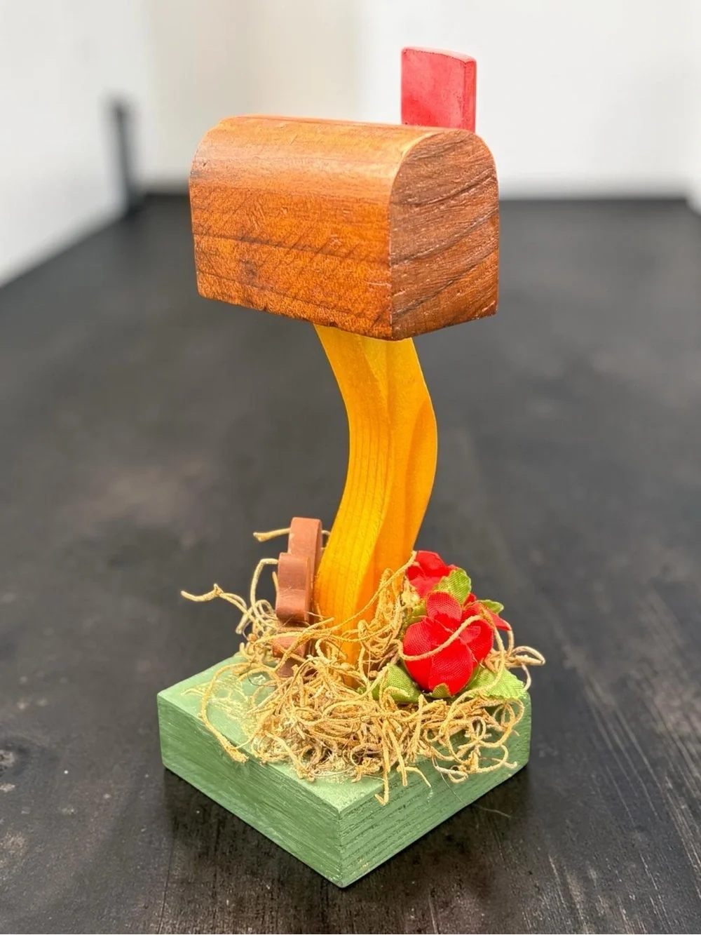 Vintage Hand Carved Mini Wooden Mailbox w/ Squirrel Decor 6 inches tall EUC